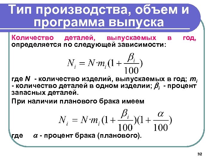 Тип производства, объем и программа выпуска Количество деталей, выпускаемых в определяется по следующей зависимости: