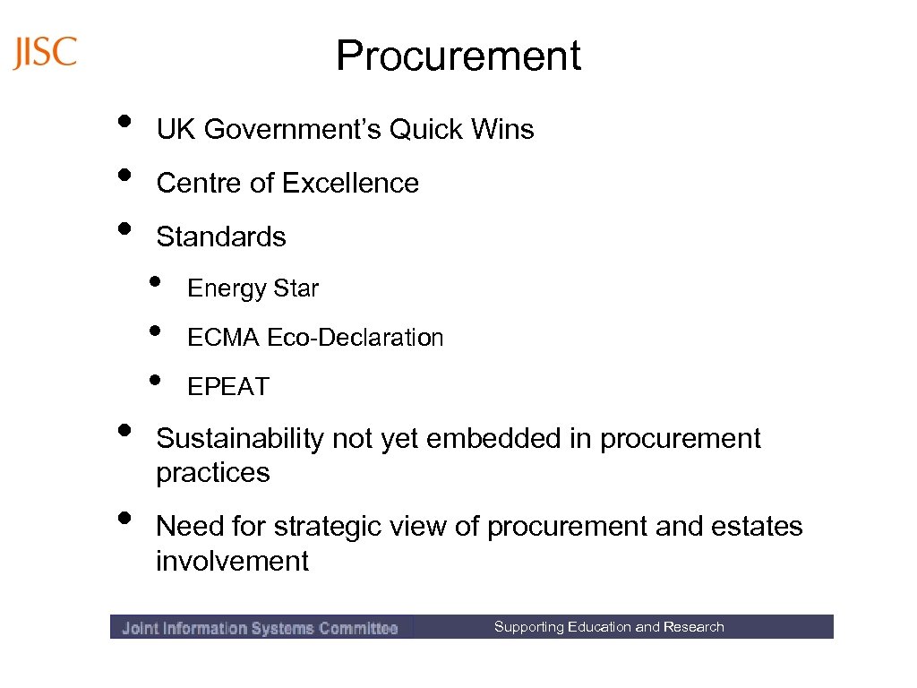 Procurement • • • UK Government’s Quick Wins Centre of Excellence Standards • •