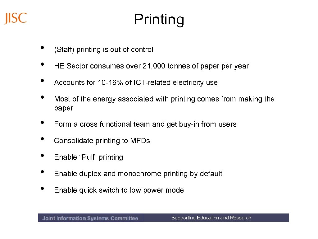 Printing • • • (Staff) printing is out of control HE Sector consumes over