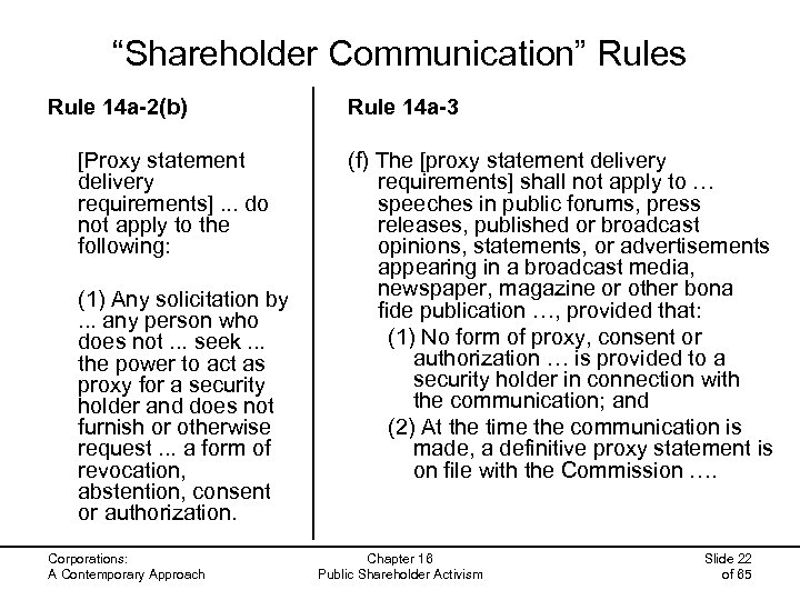 “Shareholder Communication” Rules Rule 14 a-2(b) [Proxy statement delivery requirements]. . . do not