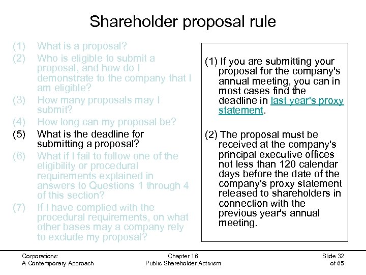 Shareholder proposal rule (1) (2) (3) (4) (5) (6) (7) What is a proposal?