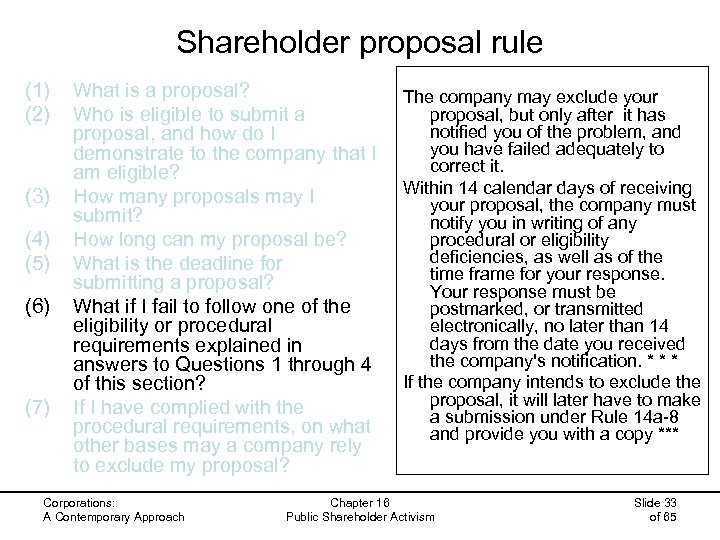 Shareholder proposal rule (1) (2) (3) (4) (5) (6) (7) What is a proposal?