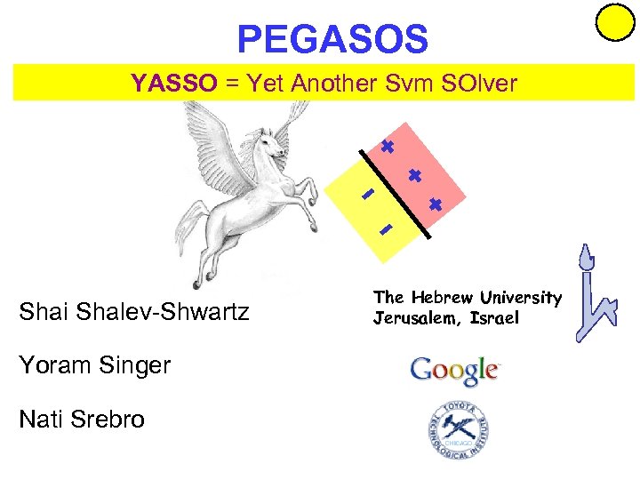 PEGASOS Primal YASSO = sub-Gr. Adient SOlver for SVM Efficient Yet Another Svm SOlver