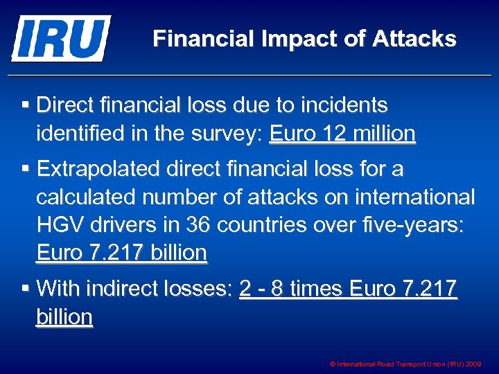 Financial Impact of Attacks § Direct financial loss due to incidents identified in the
