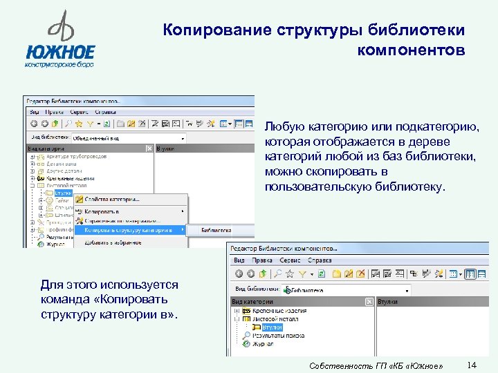 Копирование структуры библиотеки компонентов Любую категорию или подкатегорию, которая отображается в дереве категорий любой