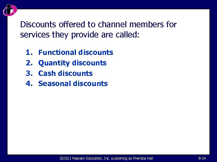 Discounts offered to channel members for services they provide are called: 1. 2. 3.