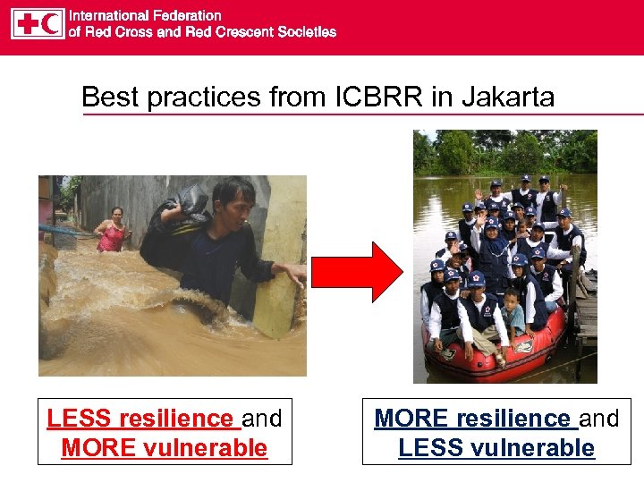 Best practices from ICBRR in Jakarta LESS resilience and MORE vulnerable MORE resilience and