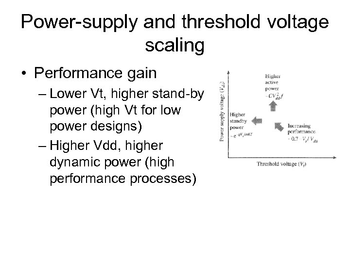 Power-supply and threshold voltage scaling • Performance gain – Lower Vt, higher stand-by power