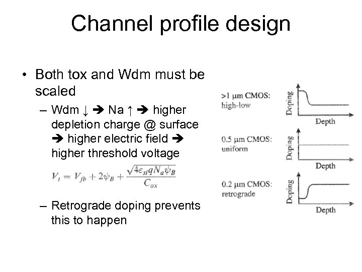 Channel profile design • Both tox and Wdm must be scaled – Wdm ↓