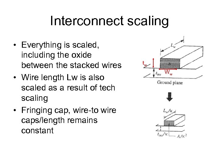 Interconnect scaling • Everything is scaled, including the oxide between the stacked wires •