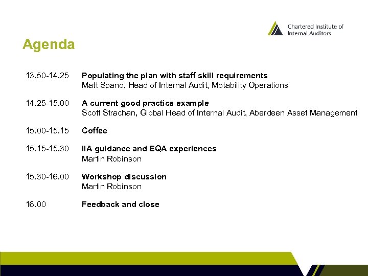 Agenda 13. 50 -14. 25 Populating the plan with staff skill requirements Matt Spano,