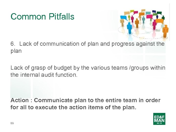 Common Pitfalls 6. Lack of communication of plan and progress against the plan Lack