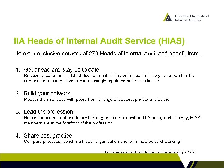 IIA Heads of Internal Audit Service (HIAS) Join our exclusive network of 270 Heads