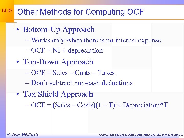 10. 25 Other Methods for Computing OCF • Bottom-Up Approach – Works only when