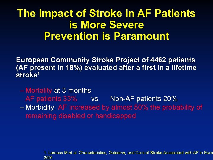 The Impact of Stroke in AF Patients is More Severe Prevention is Paramount European