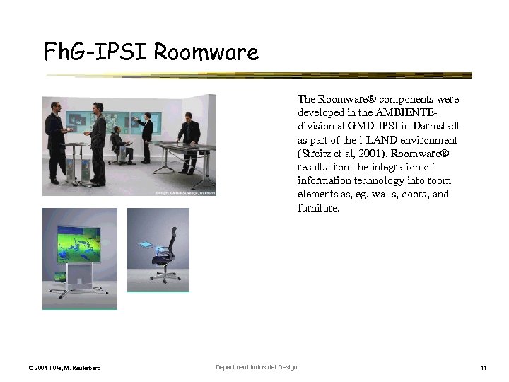 Fh. G-IPSI Roomware The Roomware® components were developed in the AMBIENTEdivision at GMD-IPSI in