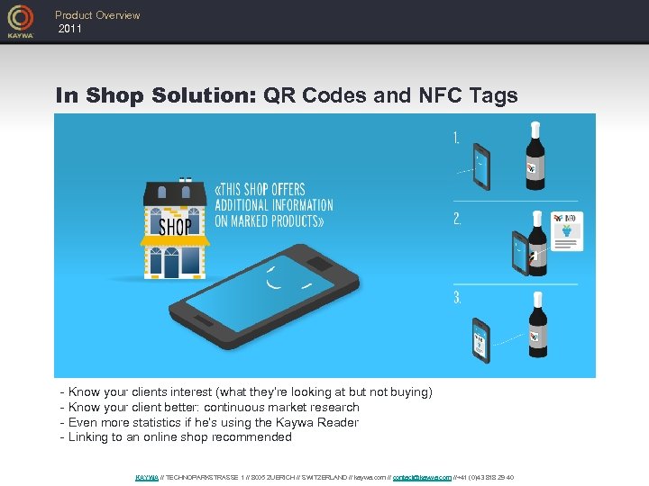 Product Overview 2011 In Shop Solution: QR Codes and NFC Tags - Know your