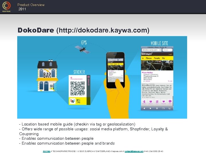 Product Overview 2011 Doko. Dare (http: //dokodare. kaywa. com) - Location based mobile guide