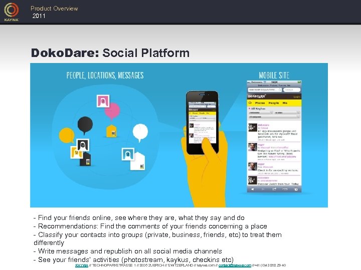 Product Overview 2011 Doko. Dare: Social Platform - Find your friends online, see where