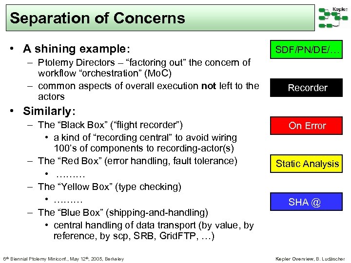 Separation of Concerns • A shining example: – Ptolemy Directors – “factoring out” the