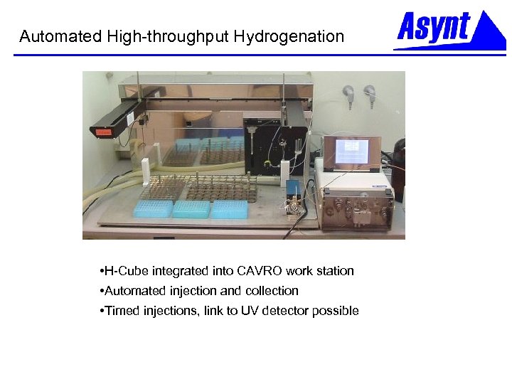 Automated High-throughput Hydrogenation • H-Cube integrated into CAVRO work station • Automated injection and
