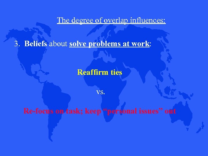 The degree of overlap influences: 3. Beliefs about solve problems at work: Reaffirm ties