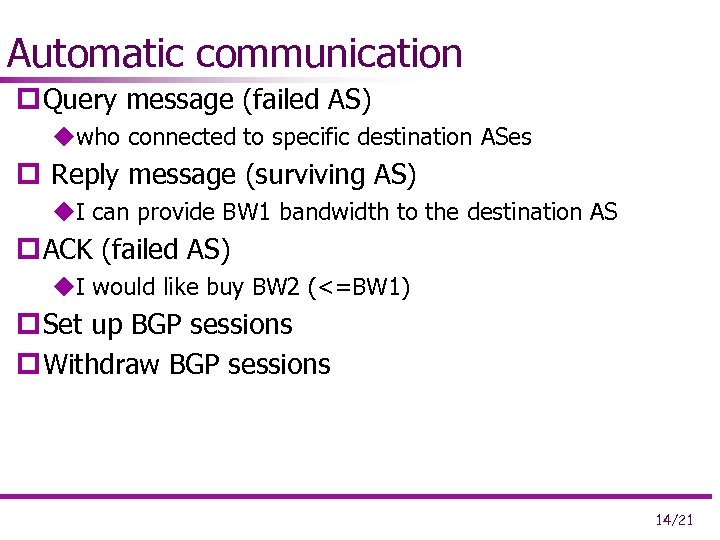 Automatic communication p Query message (failed AS) uwho connected to specific destination ASes p