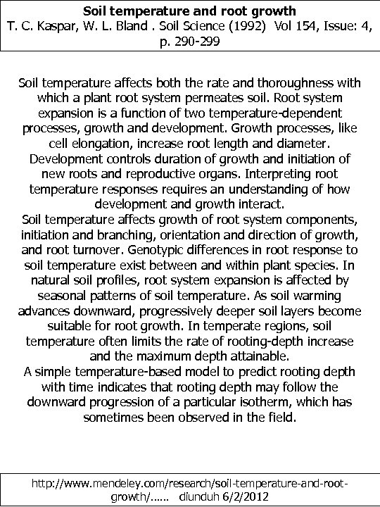 Soil temperature and root growth T. C. Kaspar, W. L. Bland. Soil Science (1992)