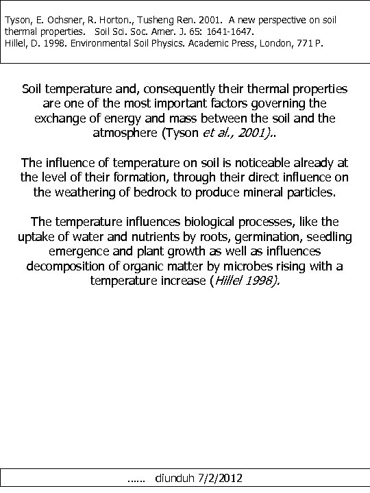 Tyson, E. Ochsner, R. Horton. , Tusheng Ren. 2001. A new perspective on soil