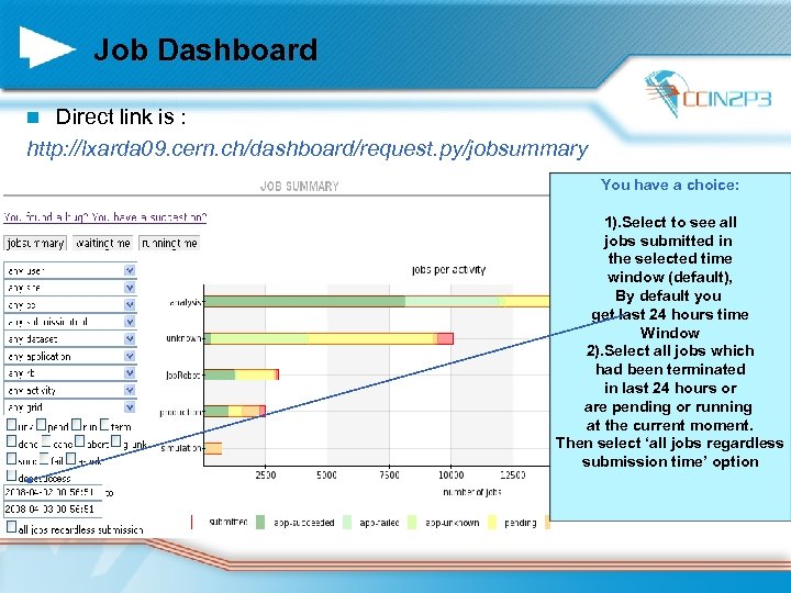 Job Dashboard Direct link is : http: //lxarda 09. cern. ch/dashboard/request. py/jobsummary n You