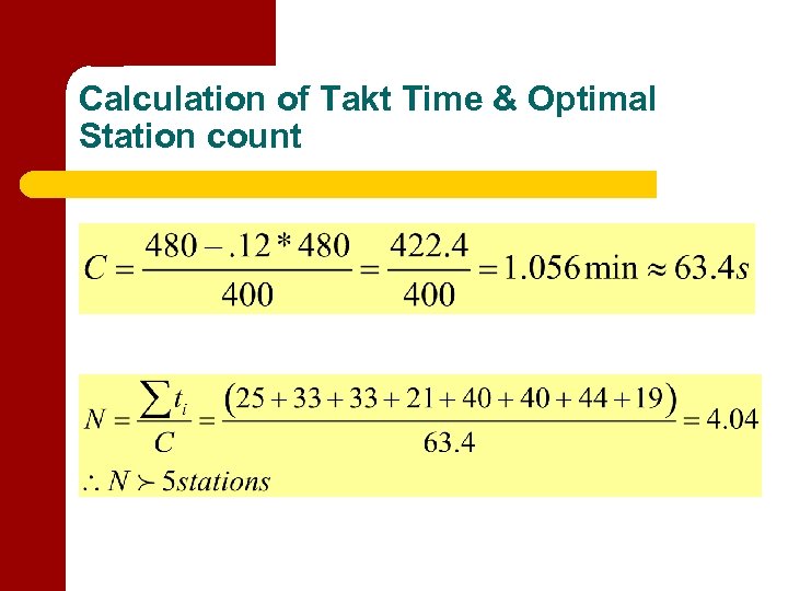 Calculation of Takt Time & Optimal Station count 