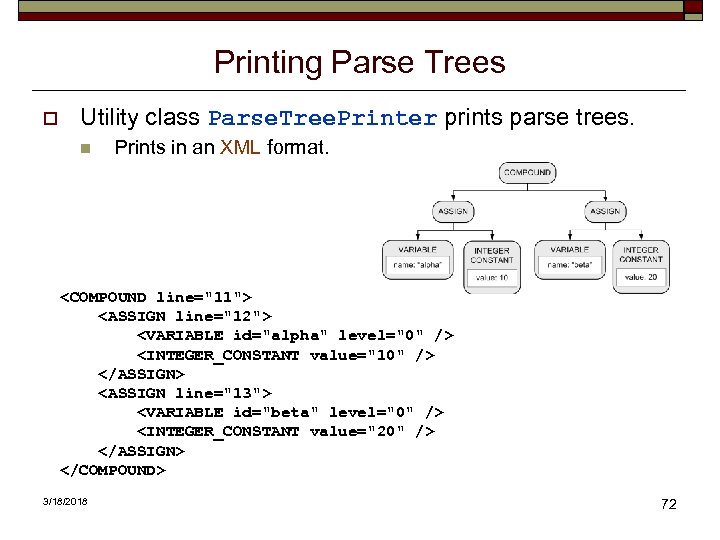 Printing Parse Trees o Utility class Parse. Tree. Printer prints parse trees. n Prints