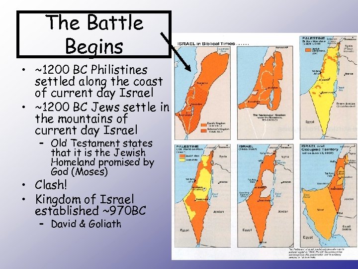 The Battle Begins • ~1200 BC Philistines settled along the coast of current day