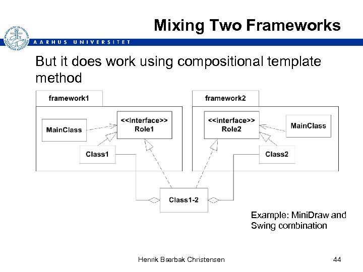 Mixing Two Frameworks But it does work using compositional template method Example: Mini. Draw