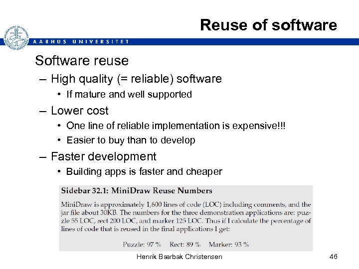 Reuse of software Software reuse – High quality (= reliable) software • If mature