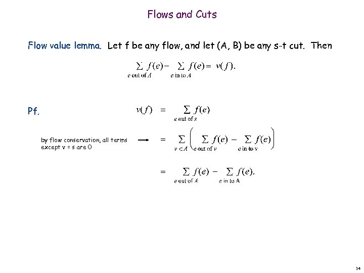 Flows and Cuts Flow value lemma. Let f be any flow, and let (A,