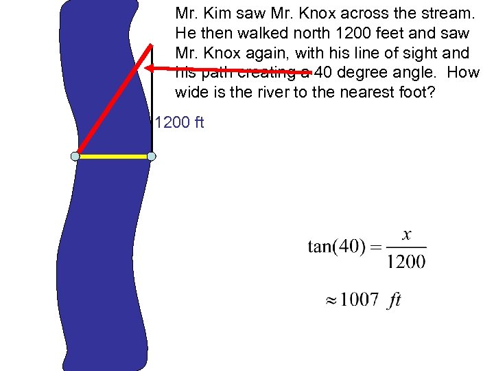 Mr. Kim saw Mr. Knox across the stream. He then walked north 1200 feet