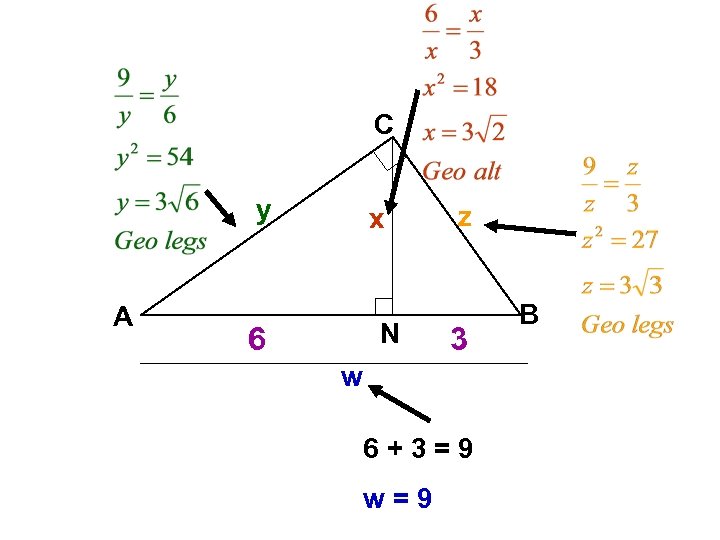 C y A x N 6 z 3 w 6+3=9 w=9 B 