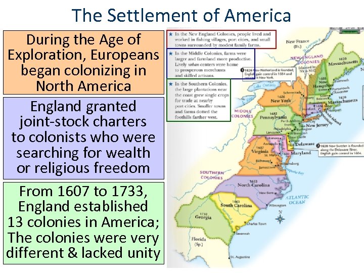 The Settlement of America During the Age of Exploration, Europeans began colonizing in North