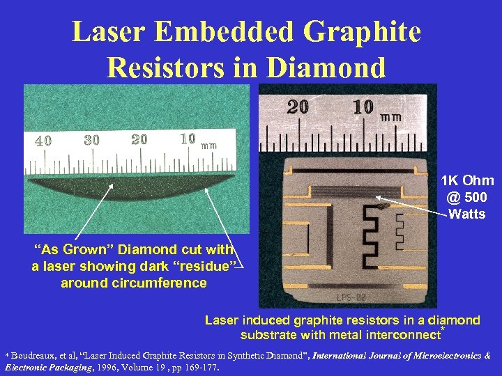 Laser Embedded Graphite Resistors in Diamond 1 K Ohm @ 500 Watts “As Grown”