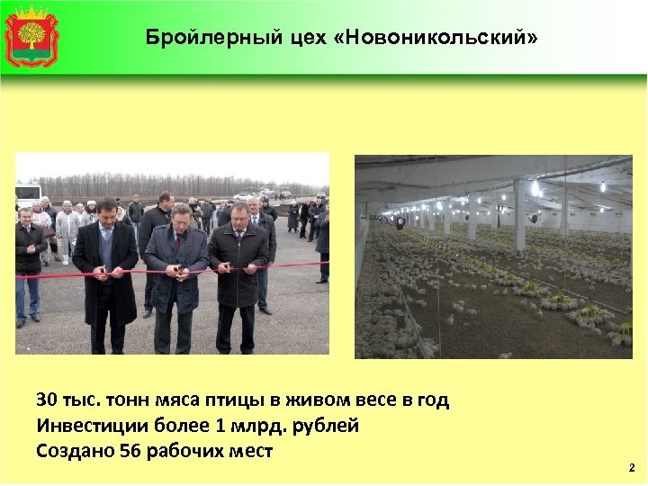Бройлерный цех «Новоникольский» 30 тыс. тонн мяса птицы в живом весе в год Инвестиции