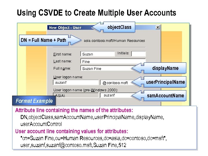 Using CSVDE to Create Multiple User Accounts object. Class New Object - User Create