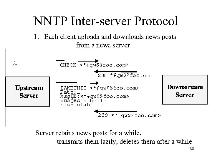 NNTP Inter-server Protocol 1. Each client uploads and downloads news posts from a news