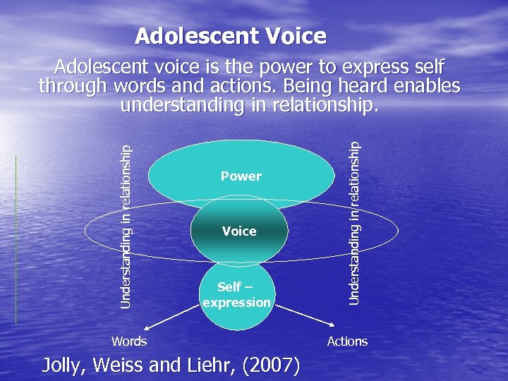 Adolescent Voice Power Voice Self – expression Words Jolly, Weiss and Liehr, (2007) Understanding