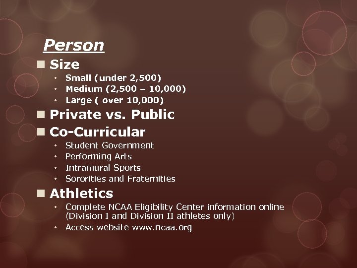 Person n Size • • • Small (under 2, 500) Medium (2, 500 –