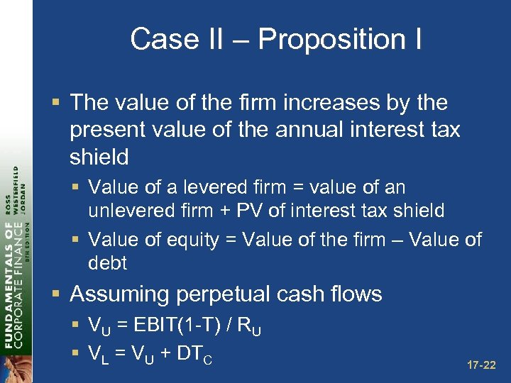 Case II – Proposition I § The value of the firm increases by the
