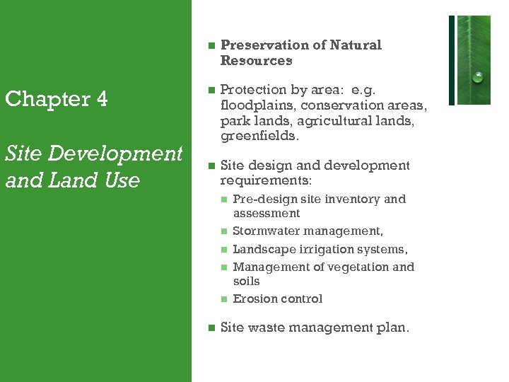  Chapter 4 Site Development and Land Use Preservation of Natural Resources Protection by