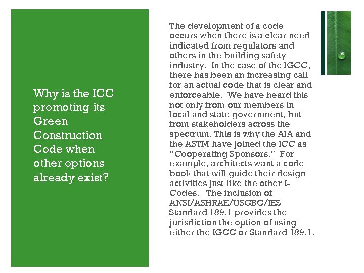Why is the ICC promoting its Green Construction Code when other options already exist?