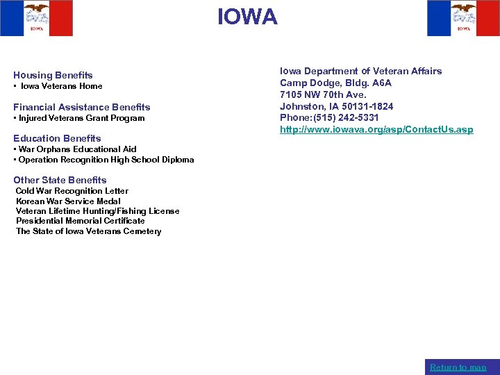 IOWA Housing Benefits • Iowa Veterans Home Financial Assistance Benefits • Injured Veterans Grant