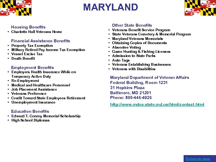 MARYLAND Housing Benefits • Charlotte Hall Veterans Home Financial Assistance Benefits • • Property